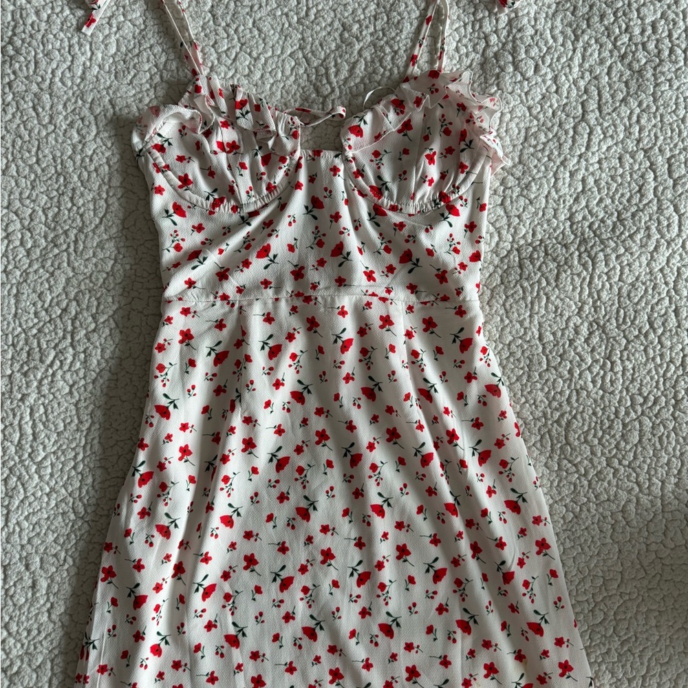Princess Polly Red and White Mini Dress with Sweetheart Neckline